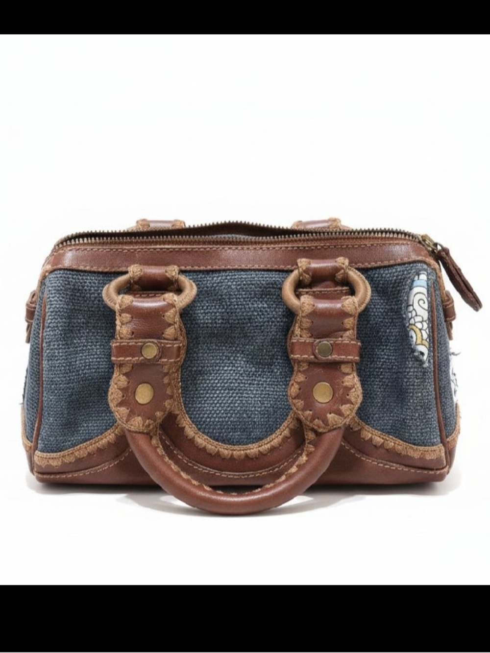 Isabella Fiore Blue Denim and Brown Leather Mini Satchel